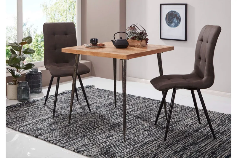 Synia Lite Kvadratisk Spisebord 80 cm i Massivt Tre med Eik- og Metallutseende - Beige - Møbler - Bord - Spisebord & kjøkkenbord