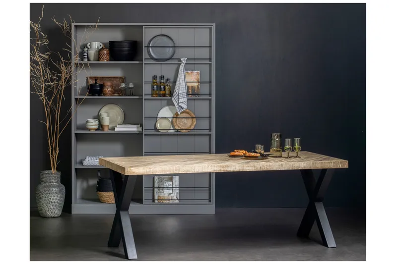 Tablo Spisebord X-Formede Ben 200 cm - Spetskypert/Natur/Svart - Møbler - Bord - Spisebord & kjøkkenbord