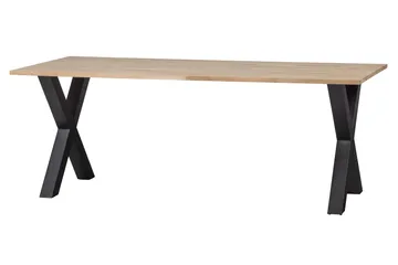 Tablo Spisebord X-Formede Ben 220 cm Ubehandlet - Eik/Svart - Møbler - Bord - Spisebord & kjøkkenbord