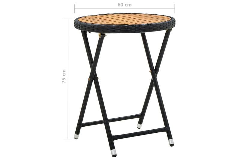 Tebord svart 60 cm polyrotting og heltre akasie - Svart - Spisebord & kjøkkenbord