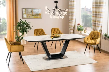 Ventera Forlengningsbart Spisebord 160 cm - Keramikk/Svart/Hvit - Møbler - Bord - Spisebord & kjøkkenbord
