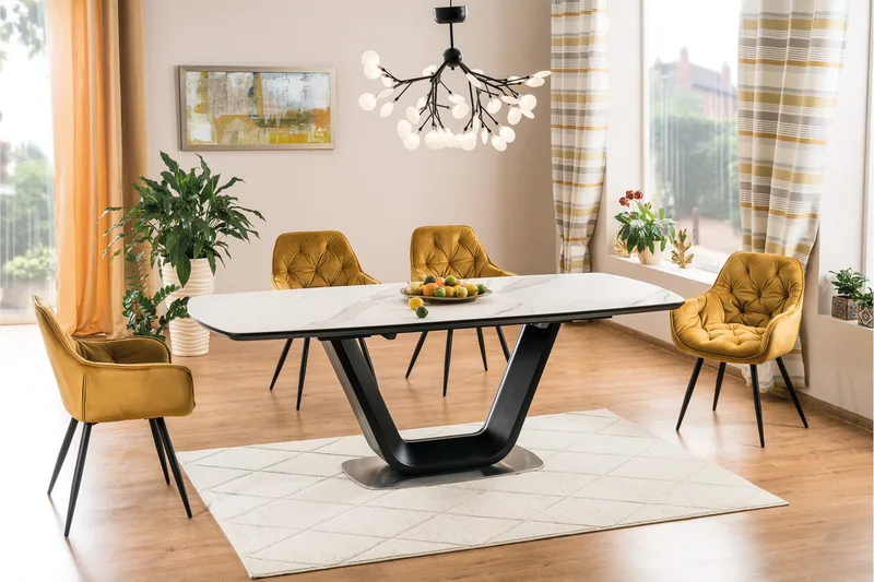Ventera Forlengningsbart Spisebord 160 cm - Keramikk/Svart/Hvit - Møbler - Bord - Spisebord & kjøkkenbord