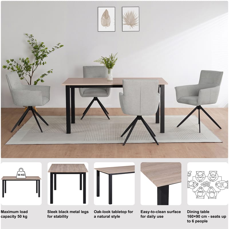 Spisebord Loft24 Durham Eik/svart 160 x 90 cm - Eikebrun og svart - Møbler - Bord - Spisebord & kjøkkenbord