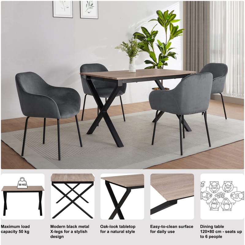 Spisebord Loft24 Ipswich Eik/svart 120 x 80 cm - Eik og svart - Møbler - Bord - Spisebord & kjøkkenbord