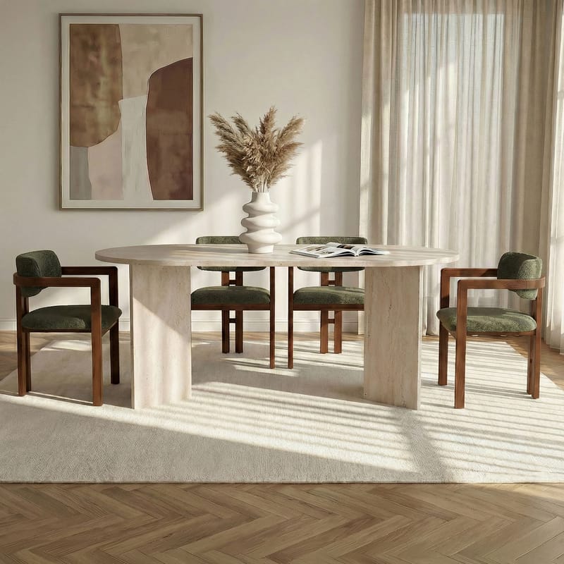 Spisebord- og stolsett Nordure Meridia 4 (180 x 75 x 90 cm) 5 deler Travertin valnøtt grønn - Møbler - Bord - Spisegrupper
