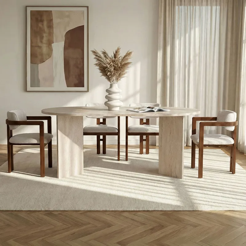 Spisebord- og stolsett Nordure Meridia 4 (180 x 75 x 90 cm) 5 deler Travertin valnøtt hvit - Møbler - Bord - Spisegrupper