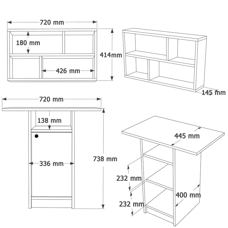 Spisebord- og vegghylle-sett (2 deler) Hanah Home Nord (72 x 73,8 x 44,5 cm) Hvit eik - Hvit og eik - Møbler - Bord - Spisegrupper