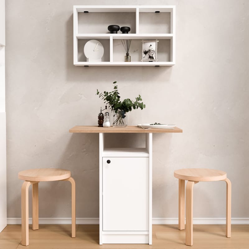 Spisebord- og vegghylle-sett (2 deler) Hanah Home Nord (72 x 73,8 x 44,5 cm) Hvit eik - Hvit og eik - Møbler - Bord - Spisegrupper