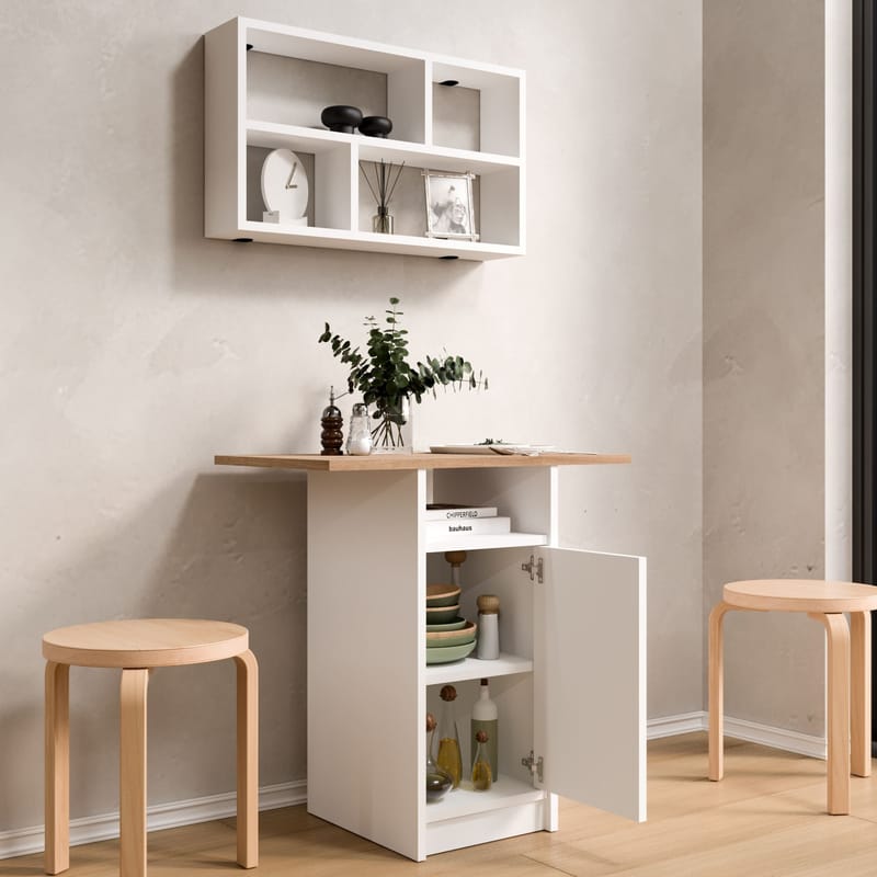 Spisebord- og vegghylle-sett (2 deler) Hanah Home Nord (72 x 73,8 x 44,5 cm) Hvit eik - Hvit og eik - Møbler - Bord - Spisegrupper