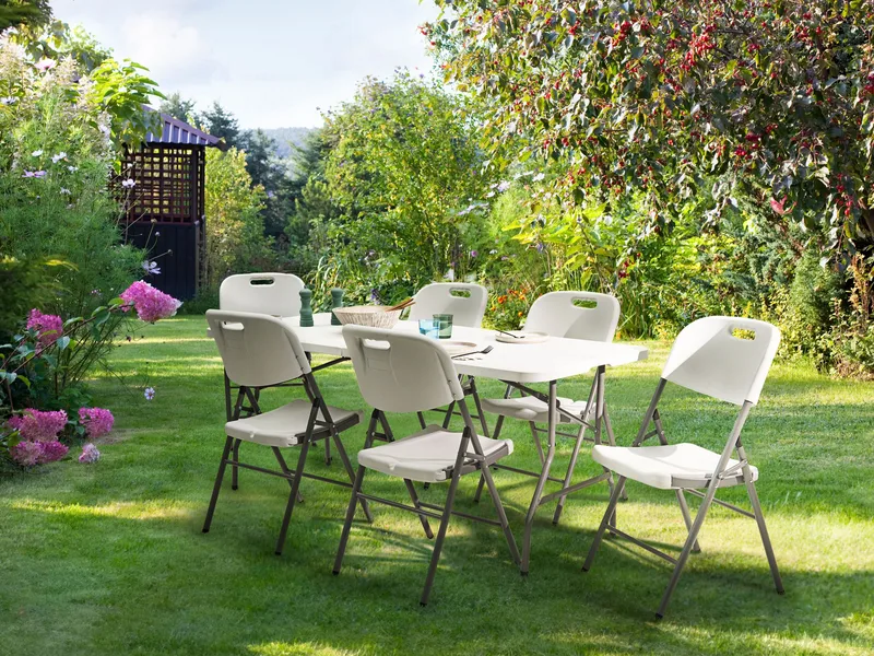 Spisebord utendørs for 6 personer Cugnoli 180 cm 74 cm - Hvit/sølv - Hagemøbler - Hagebord - Spisebord ute