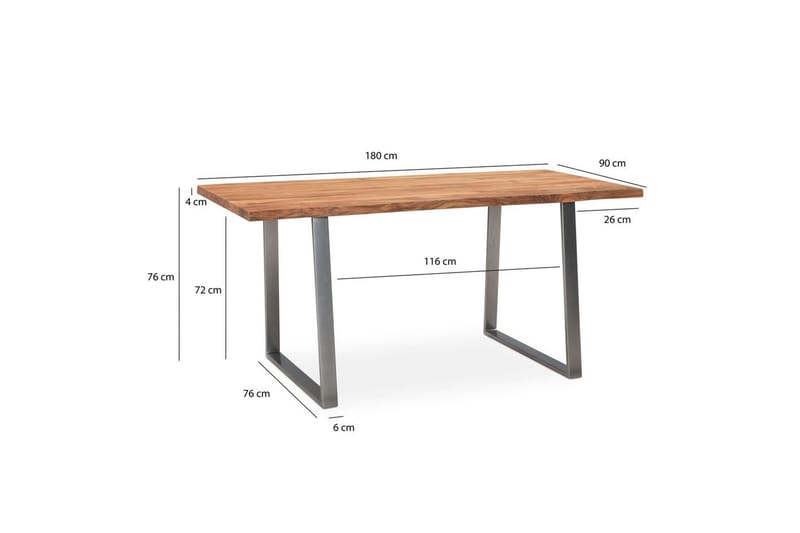 Spisebord Wohnling Heltre med trekanter rektangulær landlig stil Sølv, rett, 180x90 cm - Sølv, rett, 180x90 cm - Møbler - Bord - Spisegrupper