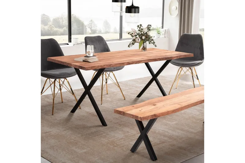 Spisebord Wohnling Heltre med trekanter rektangulær landlig stil Svart, krysset, 120x60 cm - Svart, krysset, 120x60 cm - Møbler - Bord - Spisegrupper