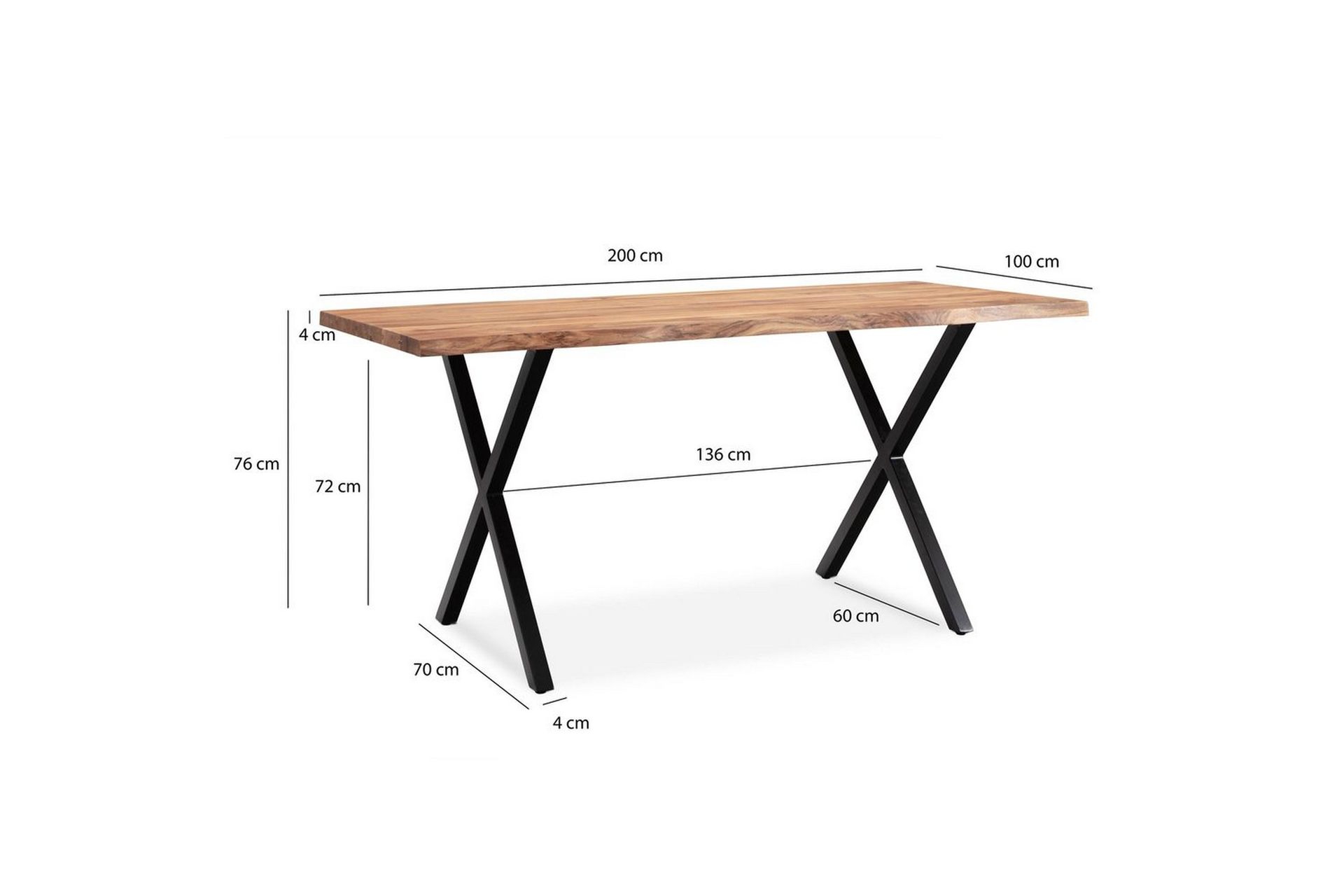 Spisebord Wohnling Heltre med trekanter rektangulær landlig stil Svart, krysset, 200x100 cm - Svart, krysset, 200x100 cm - Møbler - Bord - Spisegrupper