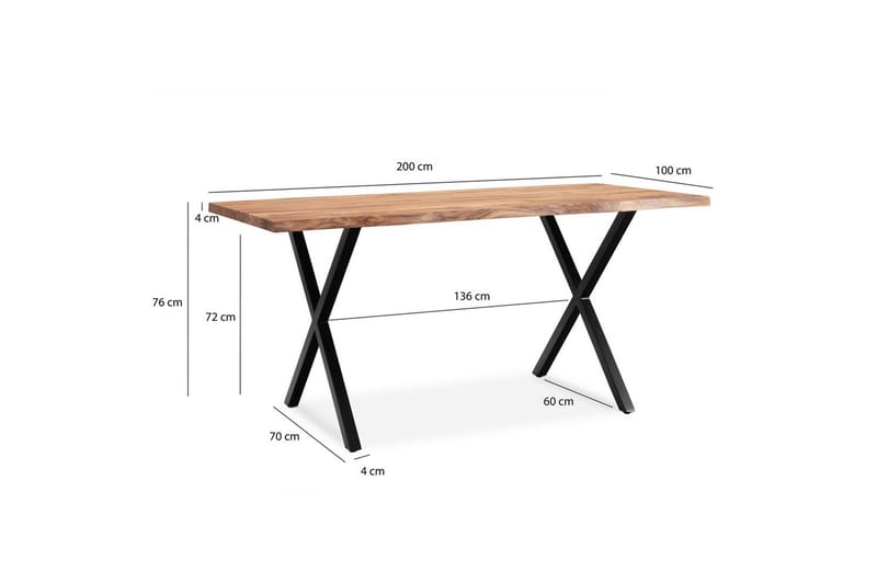 Spisebord Wohnling Heltre med trekanter rektangulær landlig stil Svart, krysset, 200x100 cm - Svart, krysset, 200x100 cm - Møbler - Bord - Spisegrupper