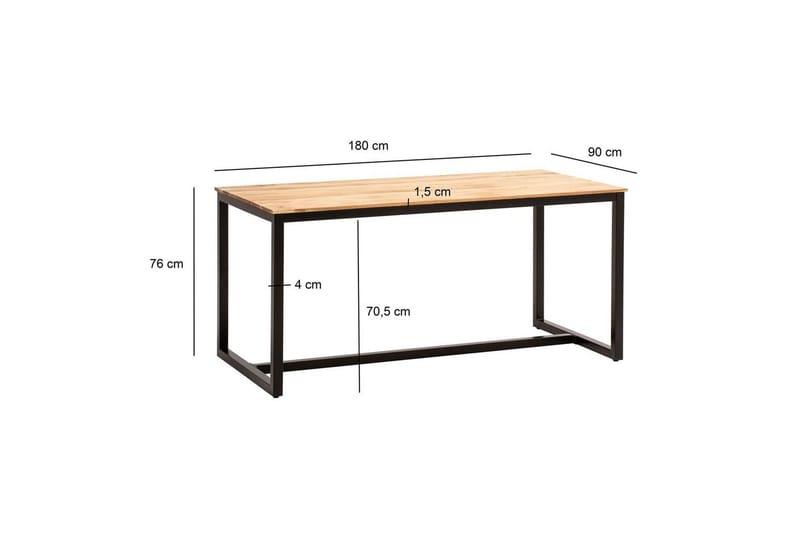 Spisebord Wohnling i massivt tre i industriell loftstil med metallunderstell 180x90 cm - 180x90 cm - Møbler - Bord - Spisebord & kjøkkenbord