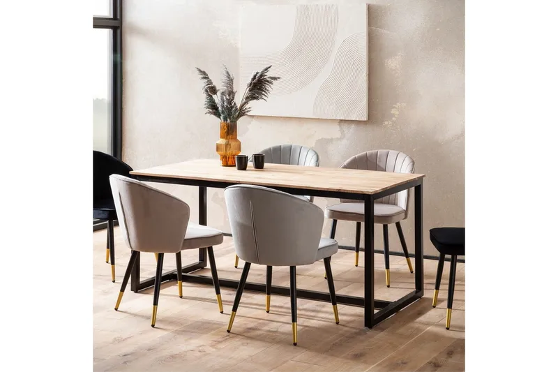 Spisebord Wohnling i massivt tre i industriell loftstil med metallunderstell 200x100 cm - 200x100 cm - Møbler - Bord - Spisebord & kjøkkenbord
