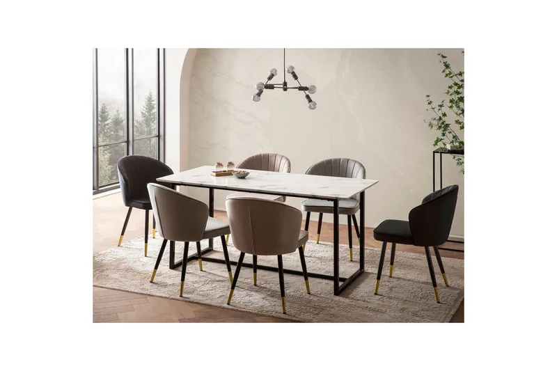 Spisebord Wohnling Industriell loftstil MDF med metalldetaljer i gull på bena Marmor, Hvit, 120x60 cm - Marmor, Hvit, 120x60 cm - Møbler - Bord - Spisebord & kjøkkenbord