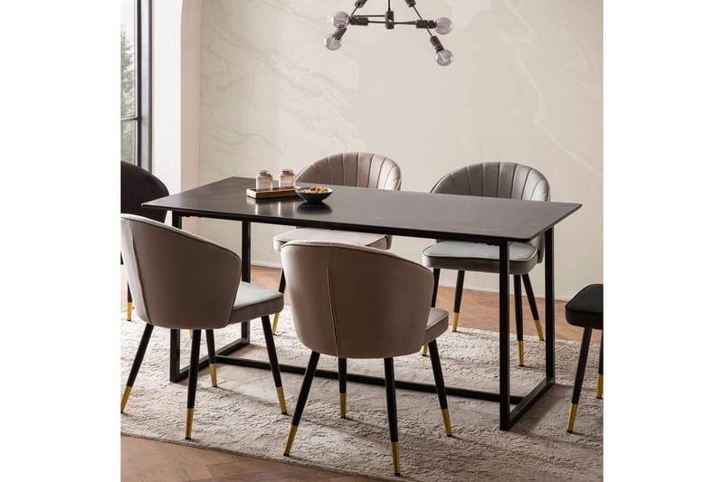 Spisebord Wohnling Industriell loftstil MDF med metalldetaljer i gull på bena Marmor, Svart, 200x90 cm - Marmor, Svart, 200x90 cm - Møbler - Bord - Spisebord & kjøkkenbord