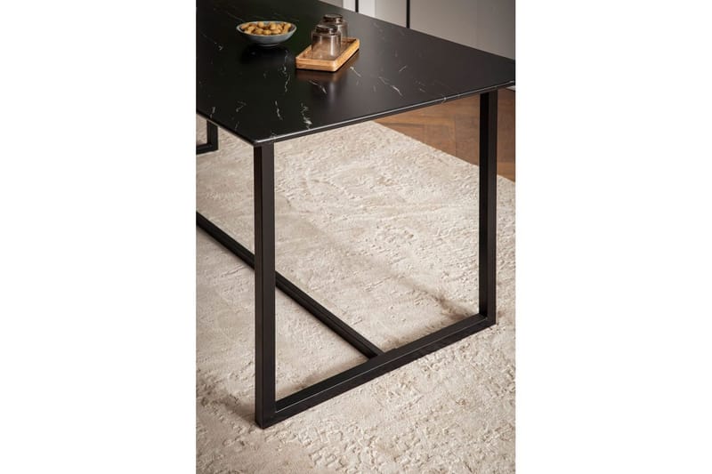 Spisebord Wohnling Industriell loftstil MDF med metalldetaljer i gull på bena Marmor, Svart, 200x90 cm - Marmor, Svart, 200x90 cm - Møbler - Bord - Spisebord & kjøkkenbord