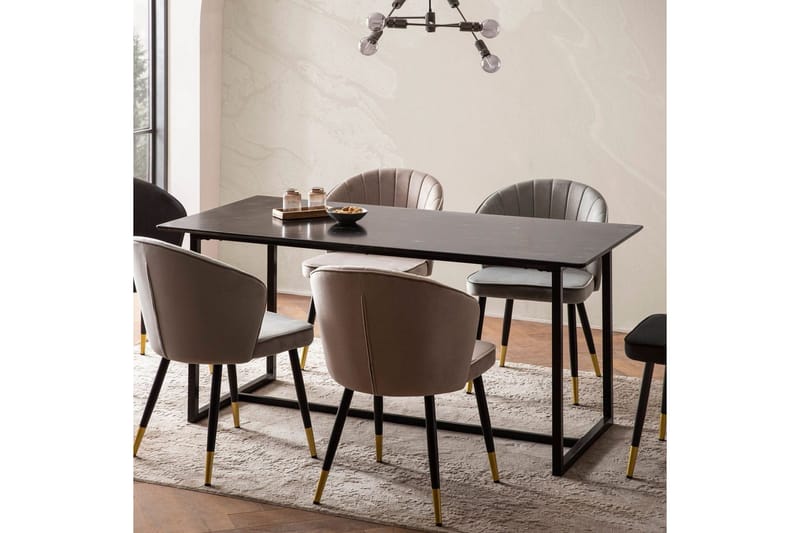 Spisebord Wohnling Industriell loftstil MDF med metalldetaljer i gull på bena Marmor, Svart, 160x80 cm - Marmor, Svart, 160x80 cm - Møbler - Bord - Spisebord & kjøkkenbord