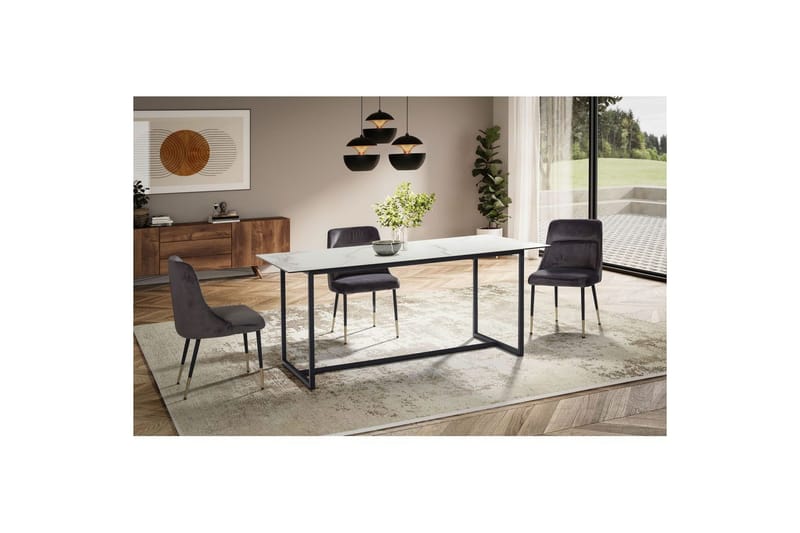 Spisebord Wohnling Keramisk Klassisk Sledebase Metallramme Svart, marmor hvit - Svart, marmor hvit - Møbler - Bord - Spisebord & kjøkkenbord
