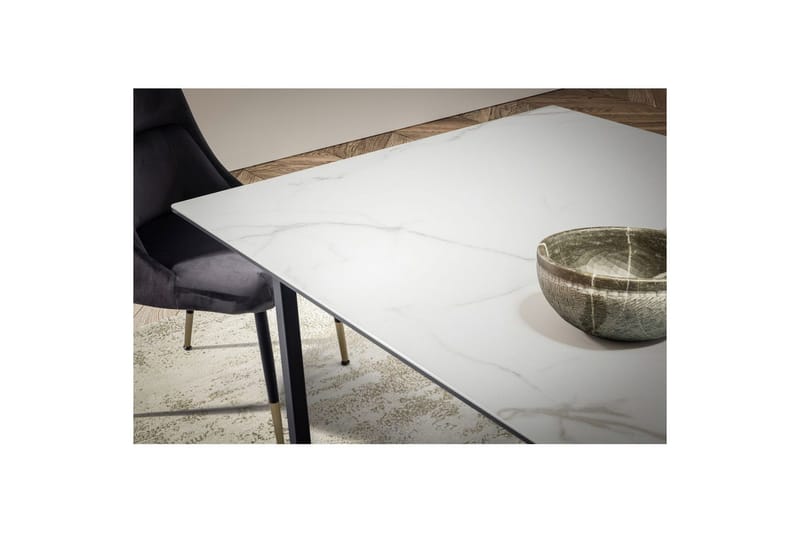 Spisebord Wohnling Keramisk Klassisk Sledebase Metallramme Svart, marmor hvit - Svart, marmor hvit - Møbler - Bord - Spisebord & kjøkkenbord