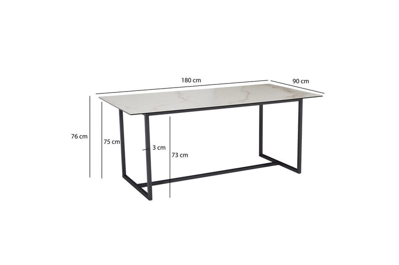 Spisebord Wohnling Keramisk Klassisk Sledebase Metallramme Svart, marmor hvit - Svart, marmor hvit - Møbler - Bord - Spisebord & kjøkkenbord