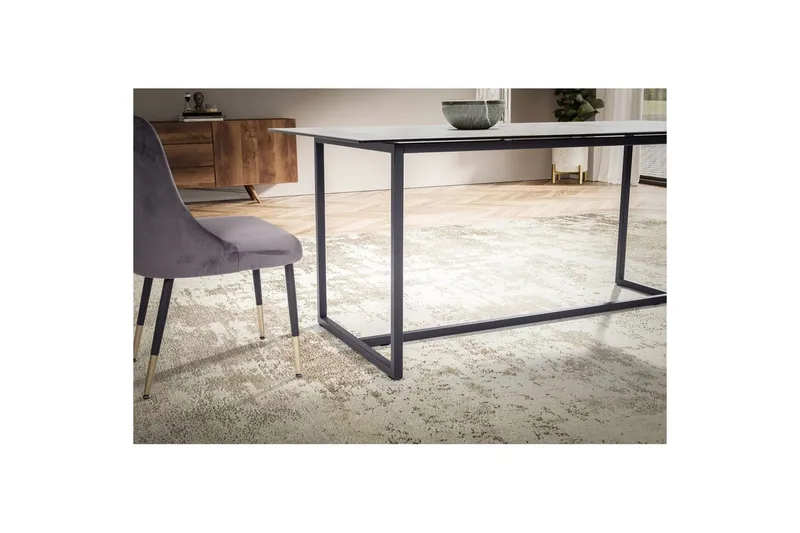 Spisebord Wohnling Keramisk Klassisk Sledebase Metallramme Svart, marmor hvit - Svart, marmor hvit - Møbler - Bord - Spisebord & kjøkkenbord