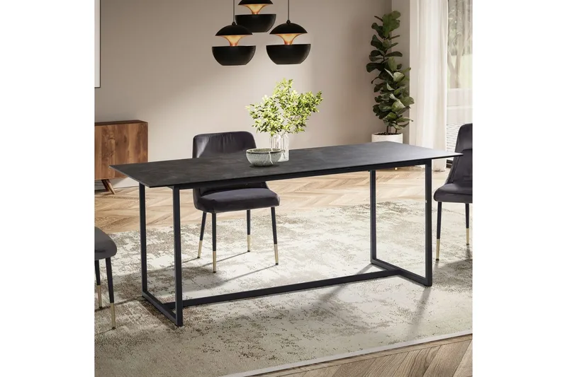 Spisebord Wohnling Keramisk Klassisk Sledebase Metallramme Svart, marmor svart - Svart, marmor svart - Møbler - Bord - Spisebord & kjøkkenbord