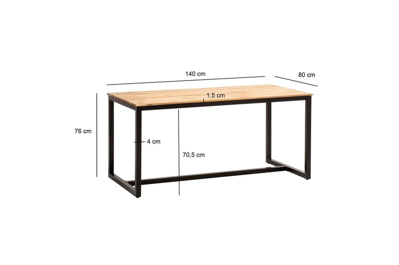 Spisebord Wohnling massivt tre industriell loft stil metall rammebein 140x80 cm - 140x80 cm - Møbler - Bord - Spisebord & kjøkkenbord