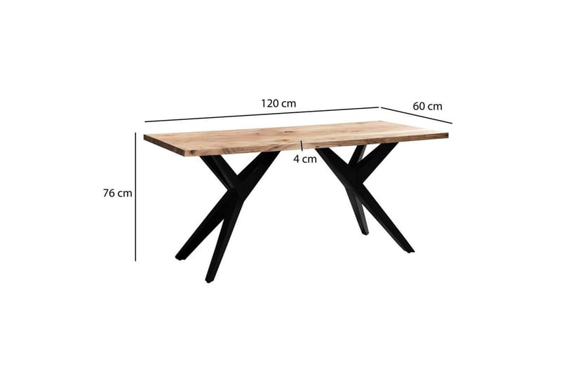 Spisebord Wohnling massivt tre industriell loft vinklet metallrammebein 120x60 cm - 120x60 cm - Møbler - Bord - Spisegrupper