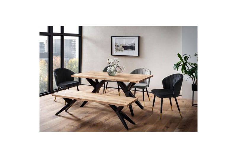 Spisebord Wohnling massivt tre industriell loft vinklet metallrammebein 160x80 cm - 160x80 cm - Møbler - Bord - Spisegrupper