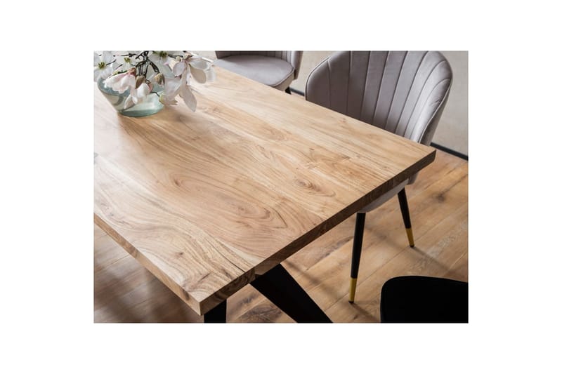 Spisebord Wohnling massivt tre industriell loft vinklet metallrammebein 160x80 cm - 160x80 cm - Møbler - Bord - Spisegrupper