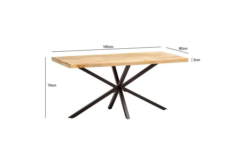 Spisebord Wohnling massivt tre metallkryssbase, industrielt utseende 160x80 cm - 160x80 cm - Møbler - Bord - Spisegrupper