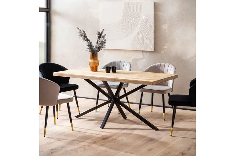 Spisebord Wohnling massivt tre metallkryssbase, industrielt utseende 180x90 cm - 180x90 cm - Møbler - Bord - Spisegrupper