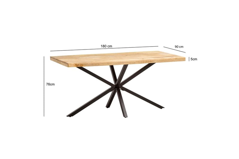 Spisebord Wohnling massivt tre metallkryssbase, industrielt utseende 180x90 cm - 180x90 cm - Møbler - Bord - Spisegrupper