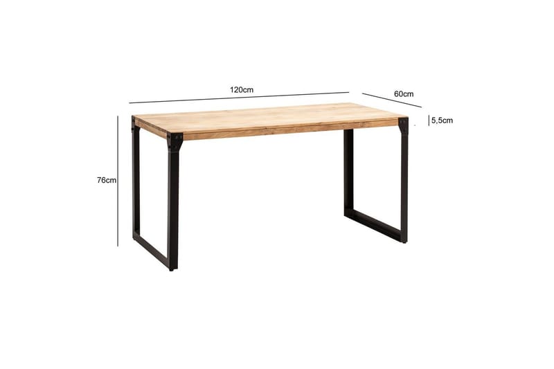 Spisebord Wohnling massivt tre rette metallben, industriell loftstil 120x60 cm - 120x60 cm - Møbler - Bord - Spisegrupper