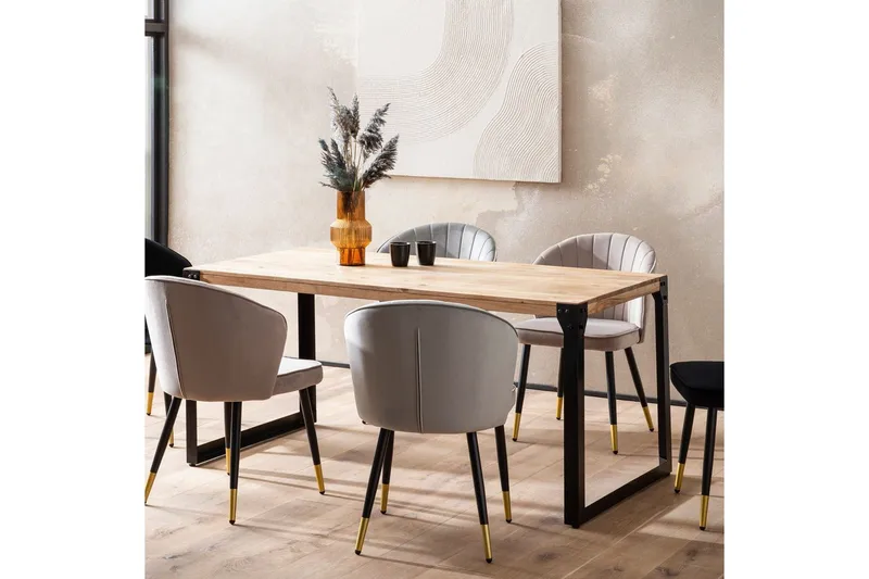 Spisebord Wohnling massivt tre rette metallben, industriell loftstil 120x60 cm - 120x60 cm - Møbler - Bord - Spisegrupper