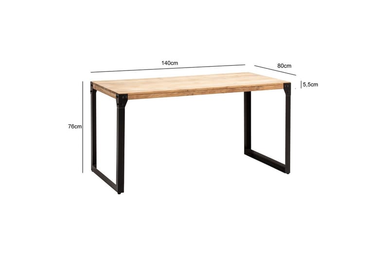 Spisebord Wohnling massivt tre rette metallben, industriell loftstil 140x80 cm - 140x80 cm - Møbler - Bord - Spisegrupper