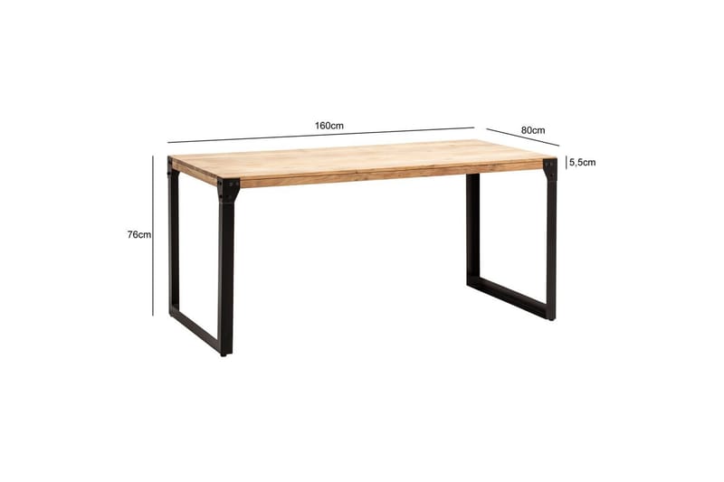 Spisebord Wohnling massivt tre rette metallben, industriell loftstil 160x80 cm - 160x80 cm - Møbler - Bord - Spisegrupper