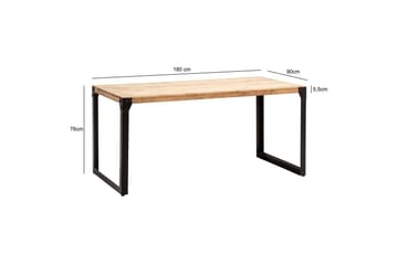 Spisebord Wohnling massivt tre rette metallben, industriell loftstil 180x90 cm - 180x90 cm - Møbler - Bord - Spisebord & kjøkkenbord