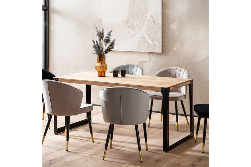 Spisebord Wohnling massivt tre rette metallben, industriell loftstil 180x90 cm - 180x90 cm - Møbler - Bord - Spisegrupper