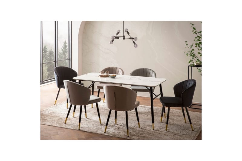 Spisebord Wohnling Moderne stil MDF med metallben med gulldetaljer Marmor, Hvit, 140x80 cm - Marmor, Hvit, 140x80 cm - Møbler - Bord - Spisegrupper