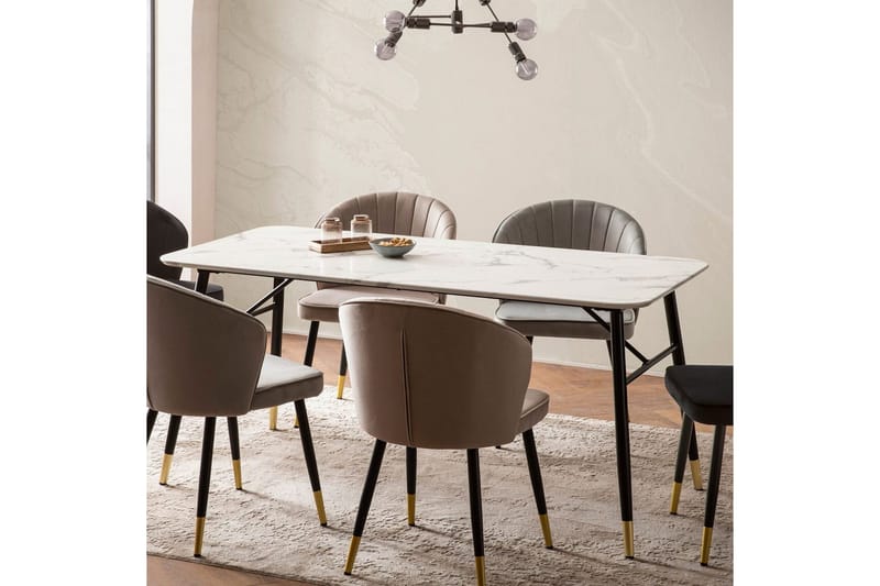 Spisebord Wohnling Moderne stil MDF med metallben med gulldetaljer Marmor, Hvit, 160x80 cm - Marmor, Hvit, 160x80 cm - Møbler - Bord - Spisegrupper
