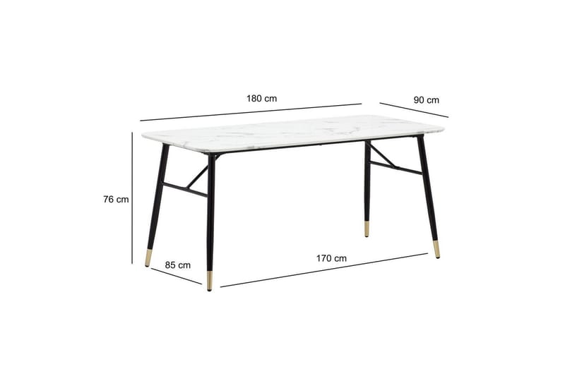 Spisebord Wohnling Moderne stil MDF med metallben med gulldetaljer Marmor, Hvit, 180x90 cm - Marmor, Hvit, 180x90 cm - Møbler - Bord - Spisegrupper