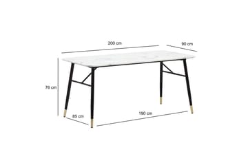 Spisebord Wohnling Moderne stil MDF med metallben med gulldetaljer Marmor, Hvit, 200x90 cm - Marmor, Hvit, 200x90 cm - Møbler - Bord - Spisebord & kjøkkenbord