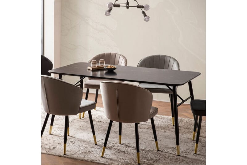 Spisebord Wohnling Moderne stil MDF med metallben med gulldetaljer Marmor, Svart, 160x80 cm - Marmor, Svart, 160x80 cm - Møbler - Bord - Spisegrupper