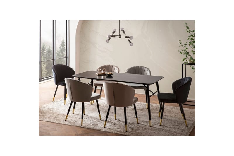 Spisebord Wohnling Moderne stil MDF med metallben med gulldetaljer Marmor, Svart, 200x90 cm - Marmor, Svart, 200x90 cm - Møbler - Bord - Spisegrupper