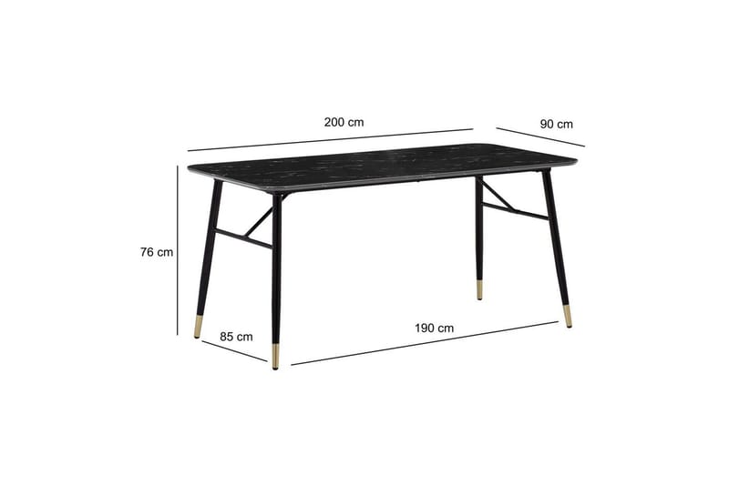 Spisebord Wohnling Moderne stil MDF med metallben med gulldetaljer Marmor, Svart, 200x90 cm - Marmor, Svart, 200x90 cm - Møbler - Bord - Spisegrupper