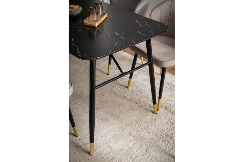 Spisebord Wohnling Moderne stil MDF med metallben med gulldetaljer Marmor, Svart, 200x90 cm - Marmor, Svart, 200x90 cm - Møbler - Bord - Spisegrupper